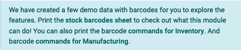 Demo data prompt pop-up on Barcode app main screen.