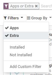 Adăugați filtrul "Extra" în Odoo Apps