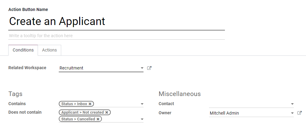 Example of a workflow action's basic condition in Odoo Documents