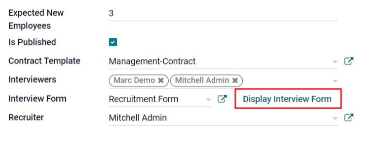 The interview form will display a link to see the form as the candidate will.