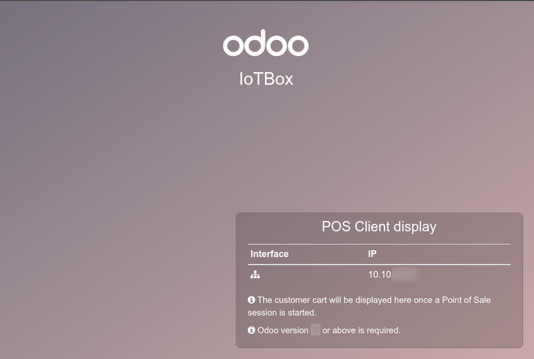 Ecranul implicit „POS Client Display” care apare atunci când un ecran este afișat cu succes conectat la o cutie IoT.