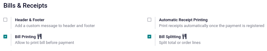 activați funcțiile de tipărire și împărțire a facturii în setările POS