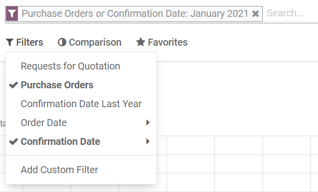 Reporting filters in Odoo Purchase