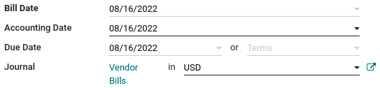 Select the currency and journal to use.