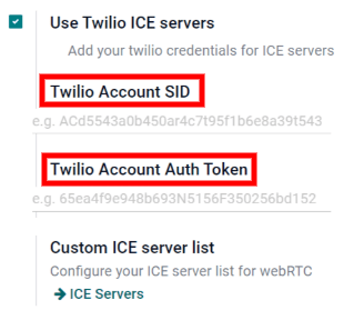 在Odoo常规设置中启用“使用Twilio ICE服务器”选项。