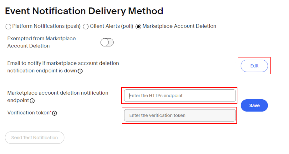 Configuring account deletion / notification settings in eBay.