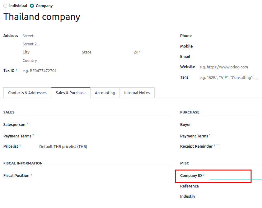 Contact details feature on the Form view