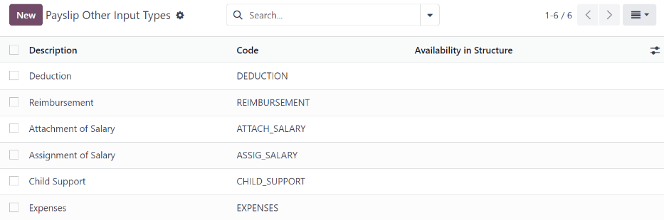 Other input types for payroll.