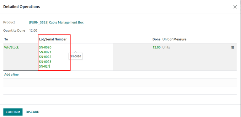 Números de lote que se copiaron a la línea de número.