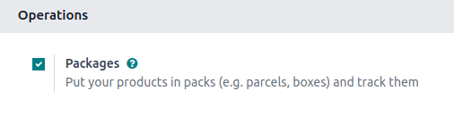 Activar la función *Paquetes* en Inventario > Configuración > Ajustes.
