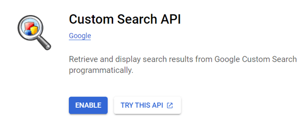 La página de "Custom Search API" con el botón Habilitar resaltado en Google Cloud Platform.