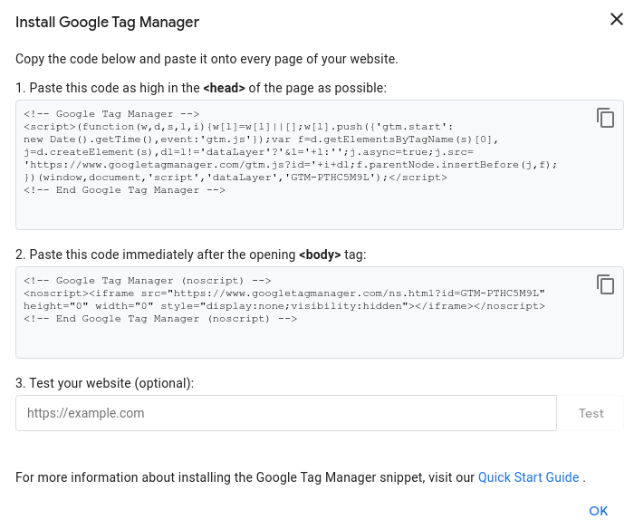 Instalar Google Tag Manager
