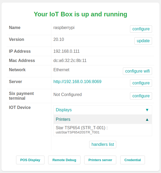 La página de inicio de la caja IoT.