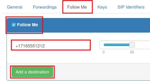 Ring destinations like different users or phone numbers from the Follow Me tab.