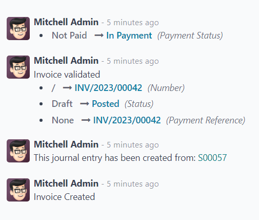 Exemple de notification qui apparaît dans le chatter lorsqu'un paiement en ligne est effectué.