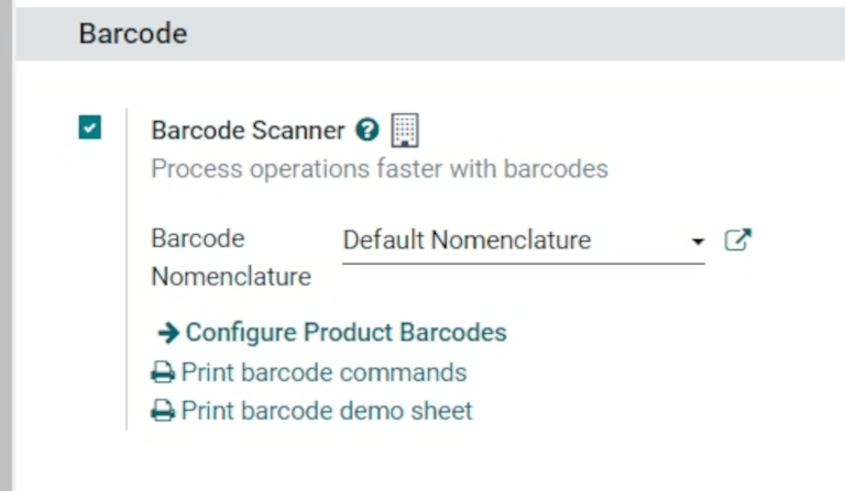 Enabled Barcode feature in Inventory app settings.