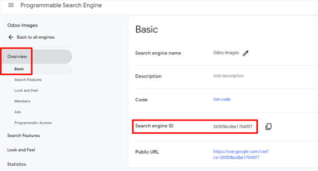 Basic overview page with search engine ID field.