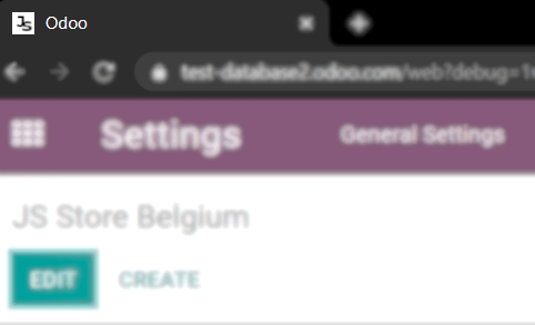 Vista di un browser web e l'icona di un'azienda specifica in Odoo