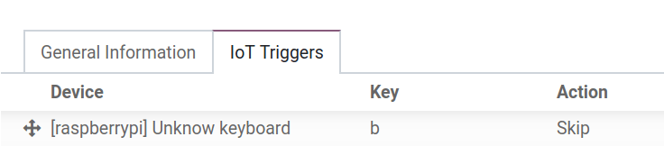 Configurazione trigger interruttore a pedale nel database Odoo.