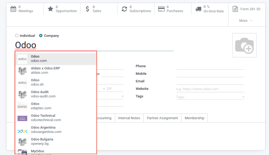 Creazione di un nuovo contatto in Odoo