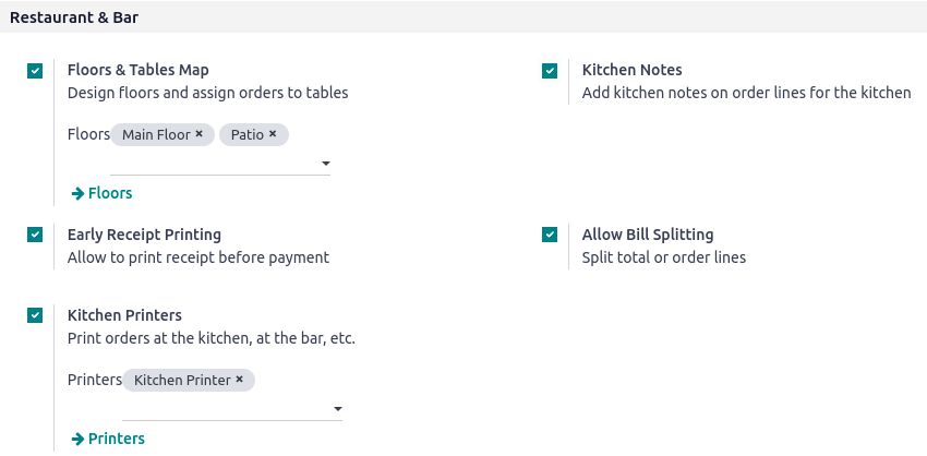 Funzionalità specifiche per bar e ristoranti