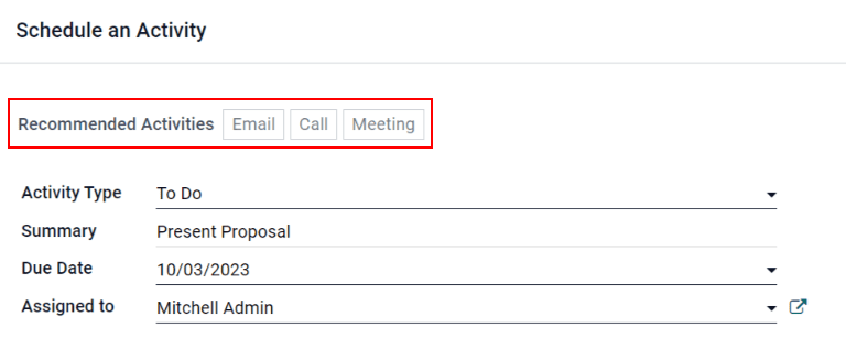 Popup programma attività con focus sulle attività consigliate.