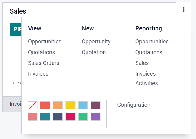 Click the Three Dot Menu in Odoo CRM dashboard to view documents and create opportunities.