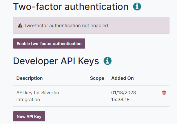 aanmaken van een externe Odoo API key voor één Odoo gebruiker