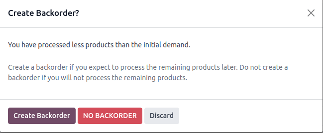 Show the *Create Backorder* pop-up.