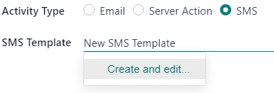 The create and edit email drop-down option on create activities pop-up window.