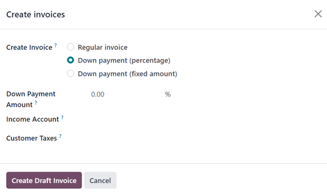 Create invoices pop-up form that appears in Odoo Sales.