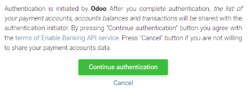 Enable Banking authentication page