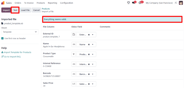 De alles lijkt geldig melding die verschijnt als de bestandskolommen correct zijn ingevoerd.