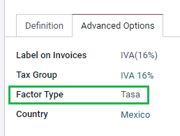 Factor Type Sales tax type configuration.