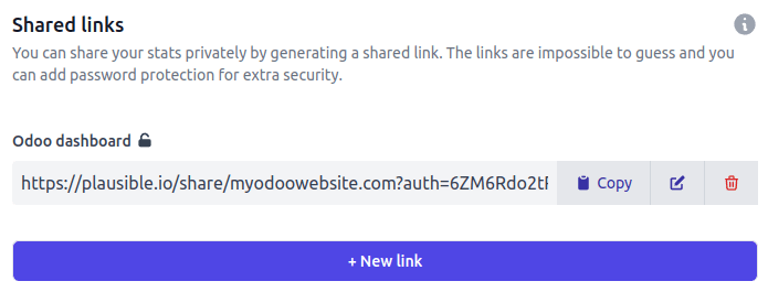 Copy the shared link URL from Plausible.io