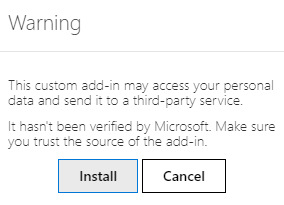 Avertizare de instalare add-in personalizat în Outlook