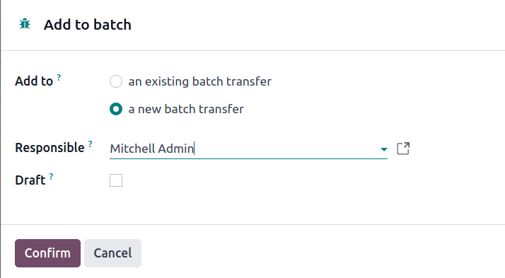 Show *Add to batch* window to create a batch transfer.