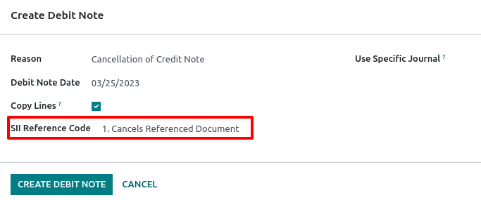 Notă de debit pentru anularea documentului de referință (nota de credit).
