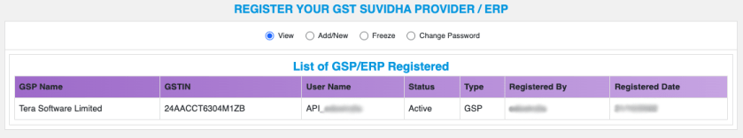 E-Way bill list of registered GSP/ERP