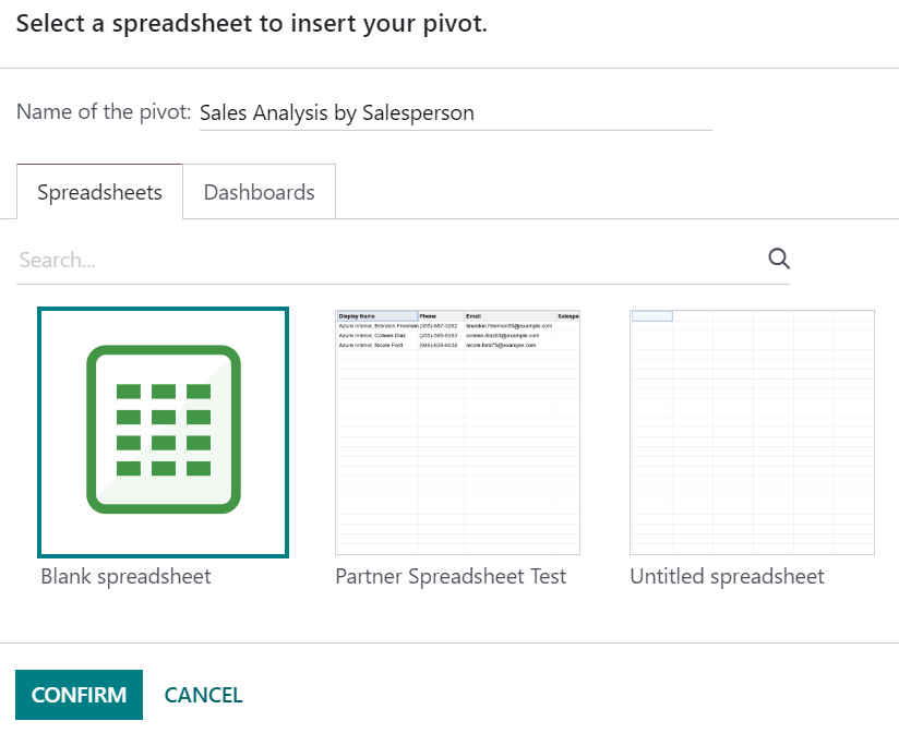 Inserting a pivot in a spreadsheet