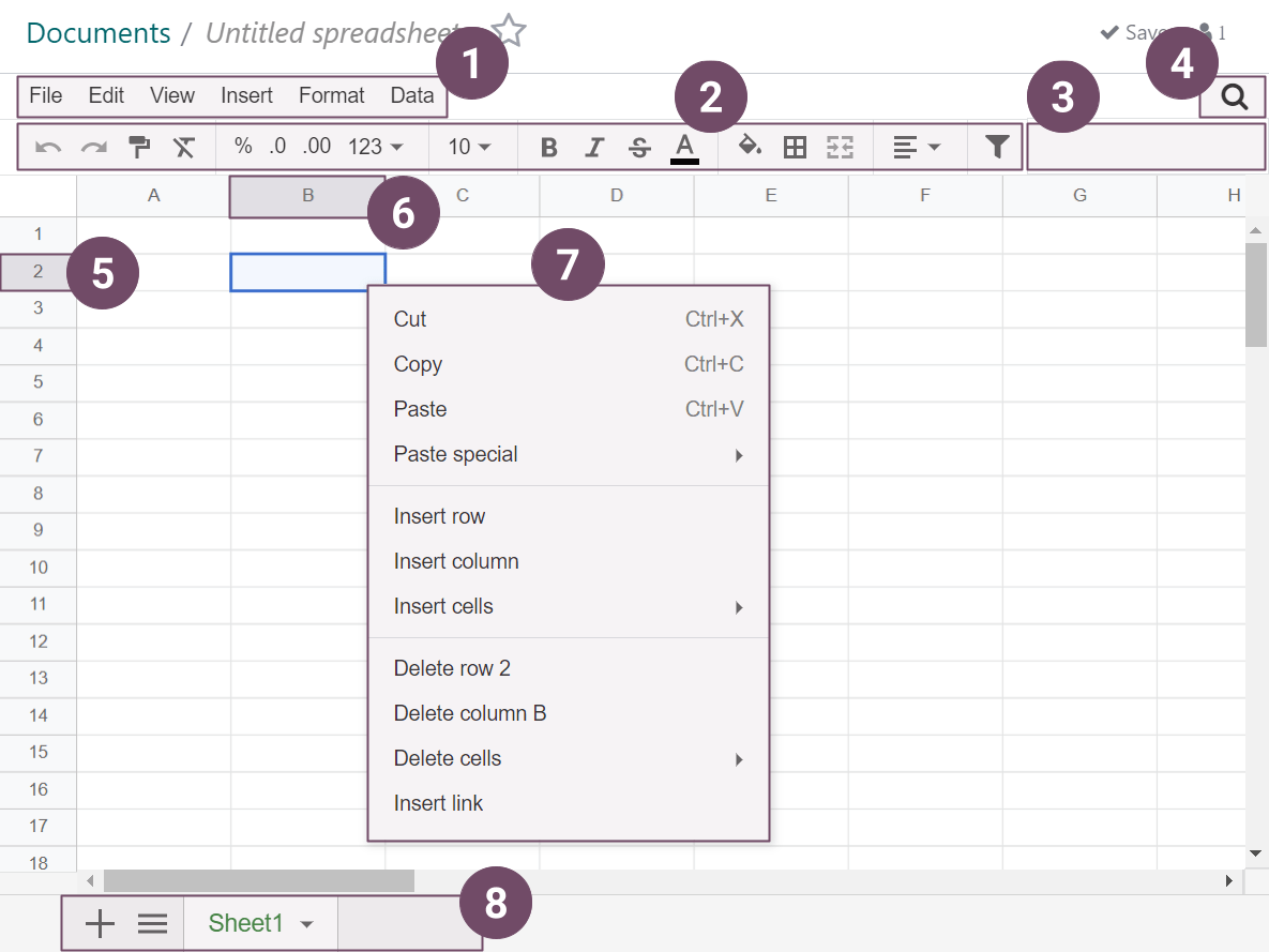 Spreadsheet main UI elements