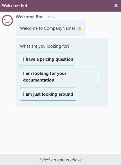 Vy över chattfönstret med ett helpdeskärende som skapats i Odoo Live Chat.