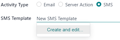 Dropdown-alternativet Skapa och redigera e-post i popup-fönstret Skapa aktiviteter.