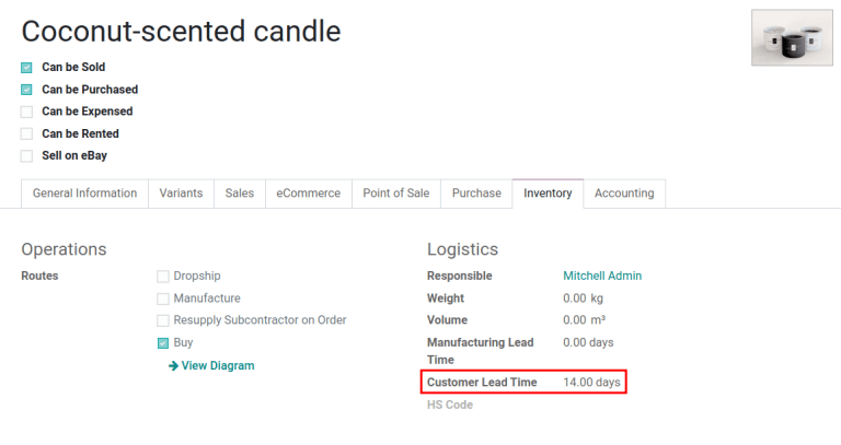 Ange *Kundens ledtid* på produktformuläret.