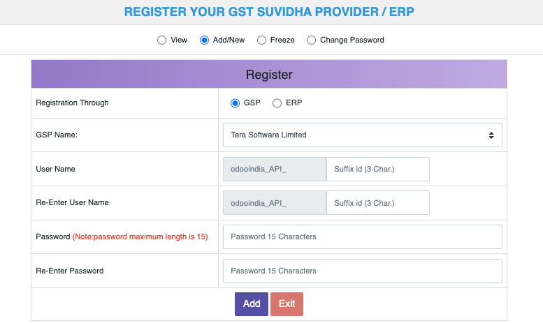 Skicka in registreringsuppgifter för GSP API
