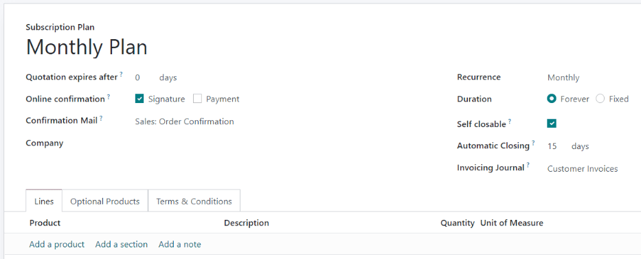 Prenumerationsplan med Återkommande vald.
