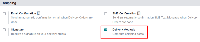 Enable the *Delivery Methods* feature by checking the box in Configuration > Settings.
