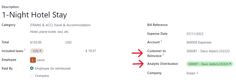 How to properly fill out an expense form that's attached to a sales order in Odoo.