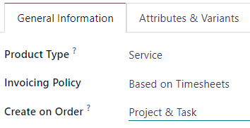 The correct settings for Invoicing Policy and Create on Order fields for service product.
