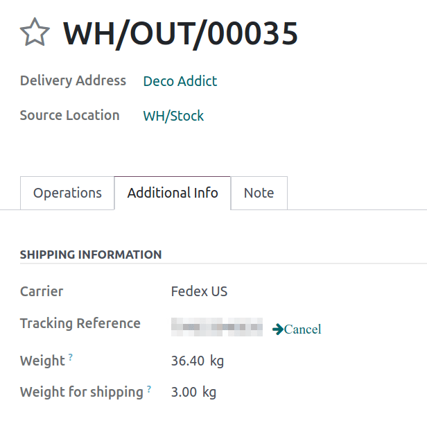 Show the "Additional Info" tab of a delivery order.
